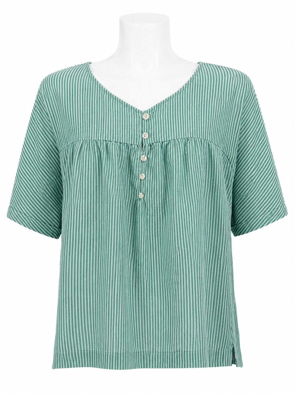 Exofficio Womens Green Stripe Gauze Peasant Blouse Lightweight Travel Boho Small